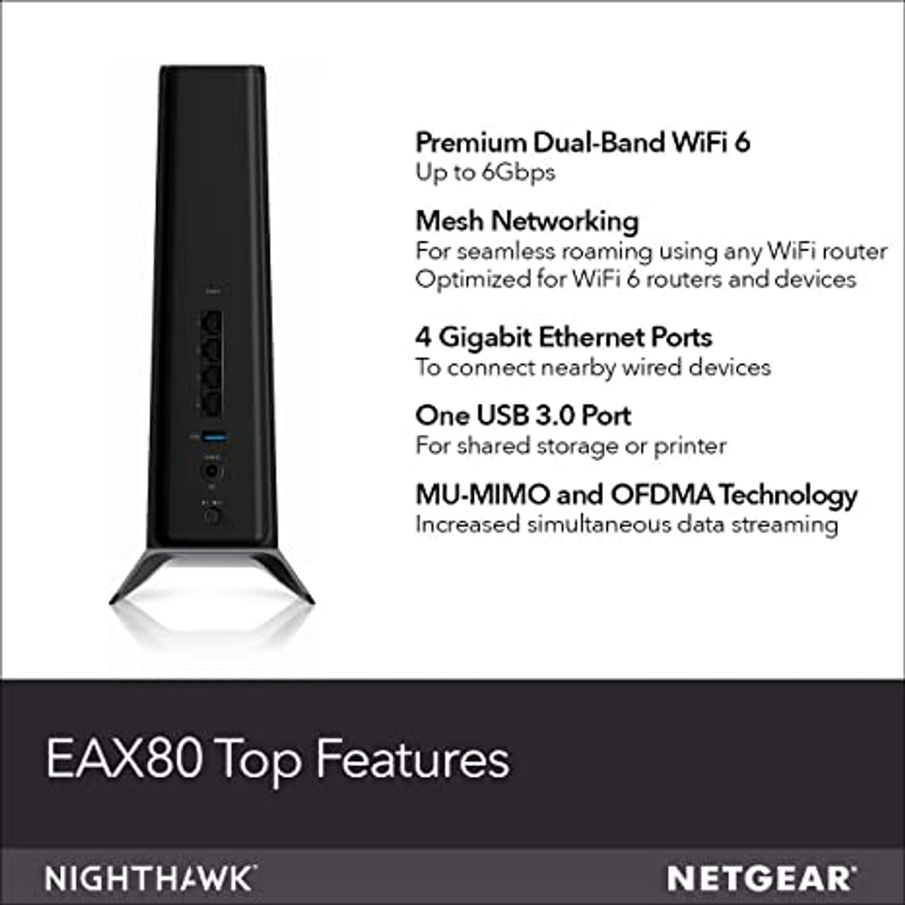  NETGEAR WiFi 6 Mesh Range Extender (EAX20) - Add up to 1,500  sq. ft. and 20+ devices with AX1800 Dual-Band Wireless Signal Booster &  Repeater (up to 1.8Gbps speed), plus Smart