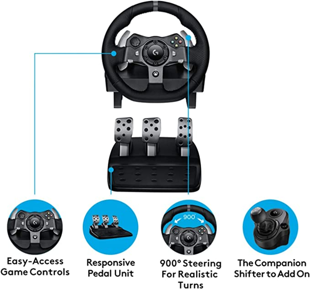 Logitech G920 Driving Force Racing Wheel and Floor Pedals for Xbox Series  X|S, Xbox One, PC, Mac, Black