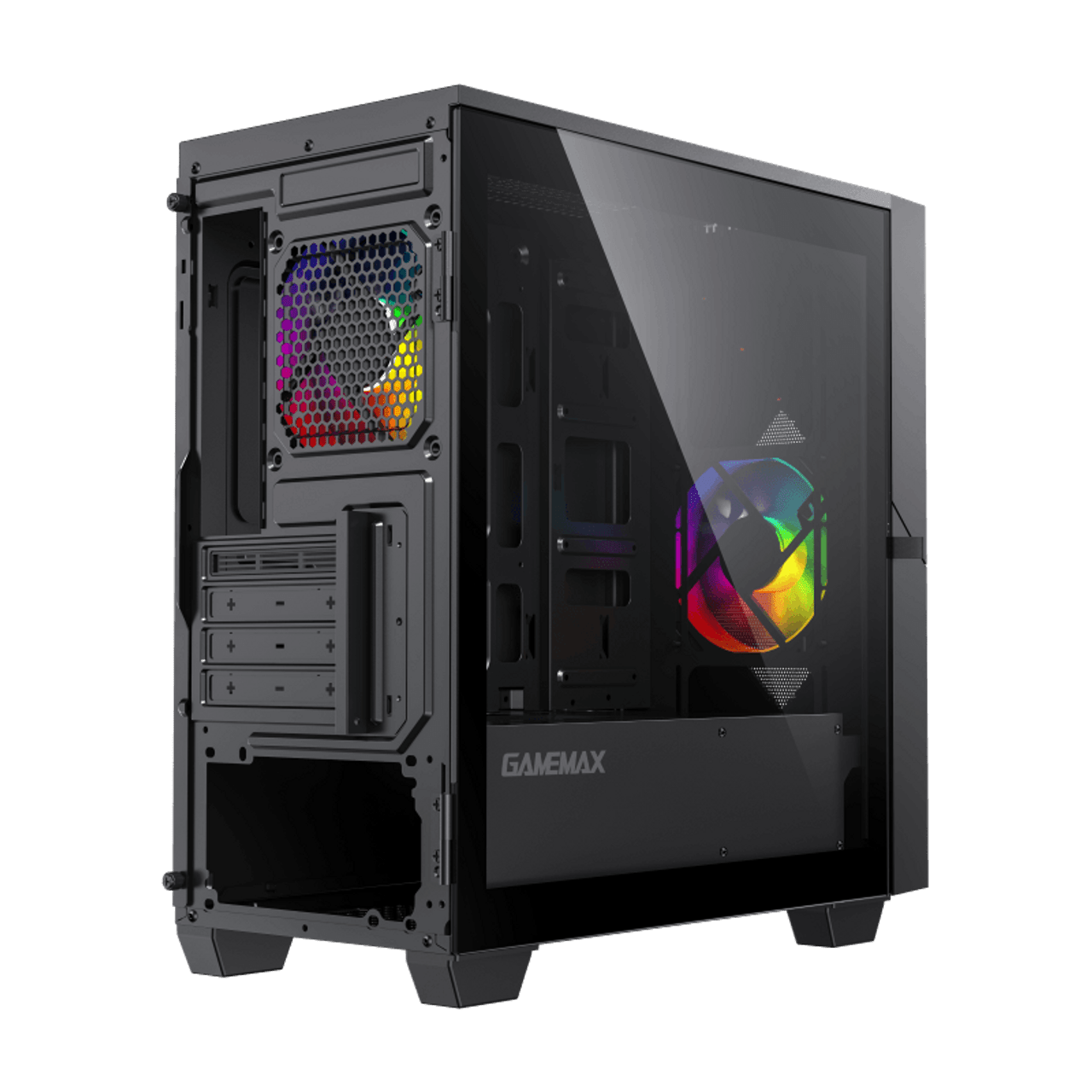 Gamemax Nova N6 Black USB3.0 Tempered Glass ATX Mid Tower Gaming Computer  Case w/ RGB Strip x Front and 1 x RGB Rainbow Fan x Rear (Pre-Installed) 