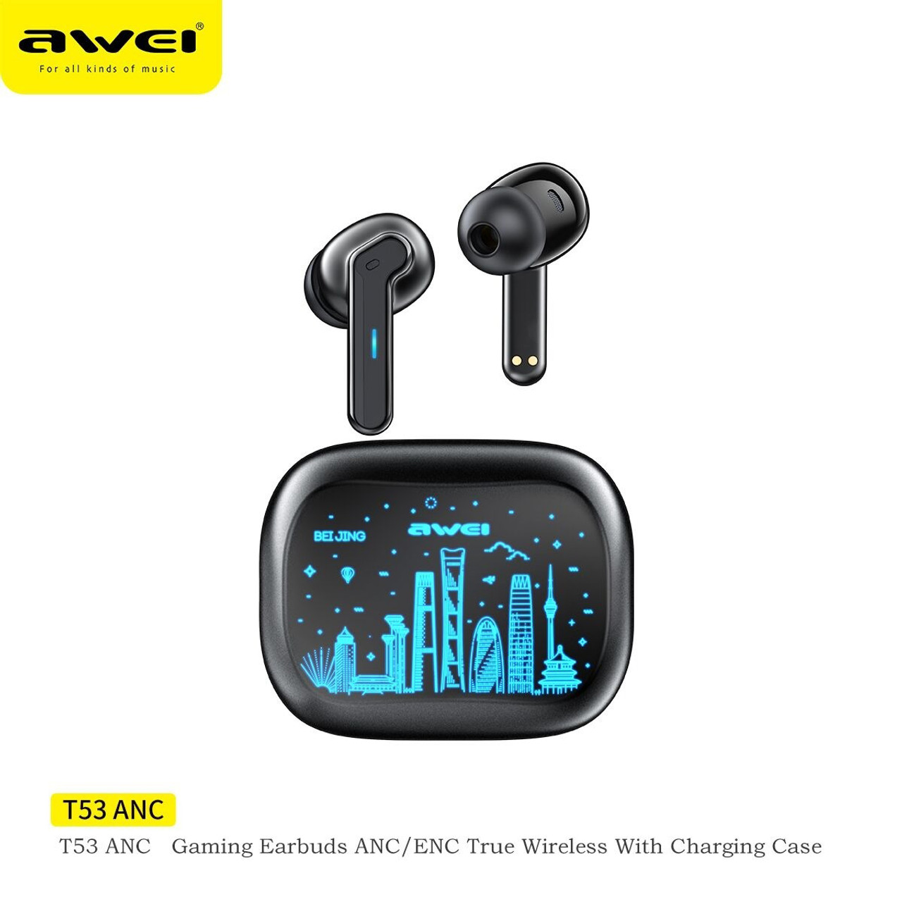 Awei T53 ANC ENC Wireless Bluetooth 5.3 Earphones Headphone Bluetooth 360 Hifi Stereo Sound Sports Headset Gamer TWS Earbuds