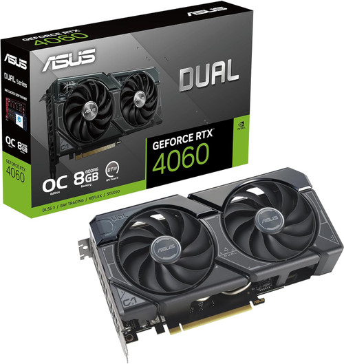 ASUS Dual GeForce RTX™ 4060 OC Edition 8GB GDDR6 (PCIe 4.0, 8GB GDDR6, DLSS 3, HDMI 2.1a, DisplayPort 1.4a, 2.5-Slot Design, Axial-tech Fan Design, 0dB Technology, and More) DUAL-RTX4060-O8G