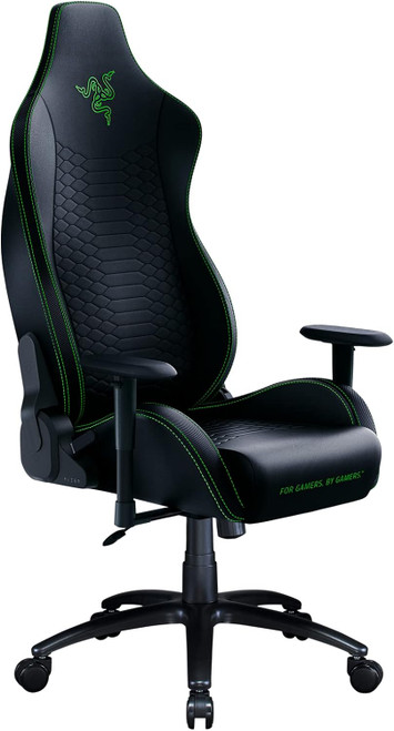 Razer Iskur X Ergonomic Gaming Chair Black/Green - Leather Upholstered Adjustable Armrests High-Density Foam Cushions