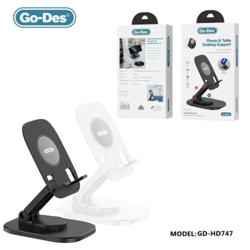 Go-Des D-HD747 phone and tablet desktop stand with 360 degree rotation allowing infinite angle adjustment