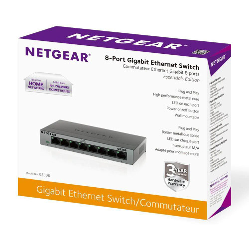 NETGEAR 8-Port Gigabit Ethernet Unmanaged Switch  Home Network Hub, Office Ethernet Splitter, Plug-and-Play, Silent Operation, Desktop or Wall Mount