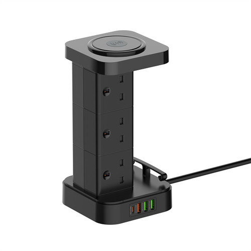 LDNIO 6 Outlet USB Tower Extension Power Socket with 15W Wireless Charger, 2500W Tower Extension Power Socket-SKW6457