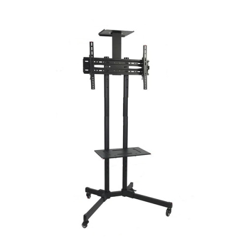 Floor Stand TV Bracket for Flat TV up to 65", two shelves, on rollers with locking clamp VESA compliant 200x200 to 500x800