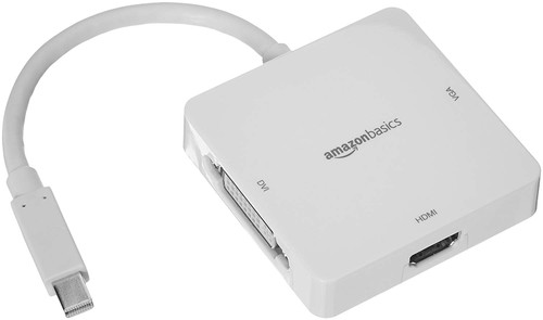 AmazonBasics Mini DisplayPort Thunderbolt to HDMI DVI VGA Adapter (White)