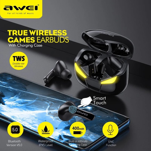 Awei T35 TWS Gaming Earphone With Mic Wireless Stereo