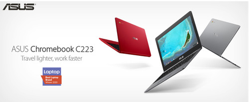 ASUS Chromebook C223 11.6" HD Chromebook Laptop, Intel Dual-Core Celeron N3350 Processor (up to 2.4GHz), 4GB RAM, 32GB eMMC Storage, Premium Design, Red or Grey