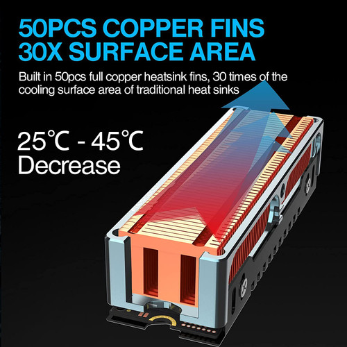 JEYI Q150 M.2 HeatSink, Cooper Fins with Aluminum Frame Passive Heat