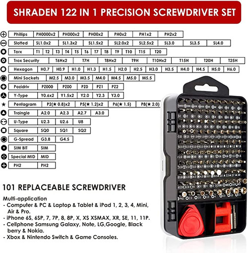 SHARDEN Precision Screwdriver Set, 122 in 1 Electronics Magnetic Repair Tool Kit with Case for Repair Computer, iPhone, PC, Cellphone, Laptop, Nintendo, PS4, Game Console, Watch, Glasses etc (Red)