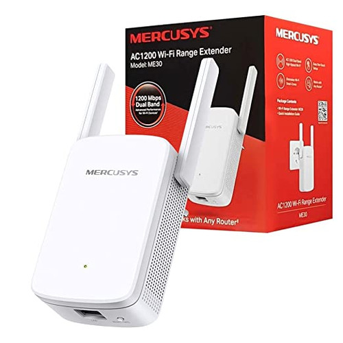 MERCUSYS AC1200 Dual Band Wi-Fi Range Extender, Wireless WiFi Repeater, Wi-Fi Booster, Plug and Play, WPS, 2 External Antennas (ME30), White