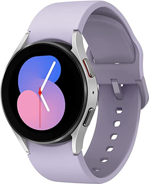 SAMSUNG Galaxy Watch 5 40mm Bluetooth Smartwatch w/ Body, Health, Fitness and Sleep Tracker, Improved Battery, Sapphire Crystal Glass, Enhanced GPS Tracking, US Version, Silver Bezel w/ Purple Band-SM-R900