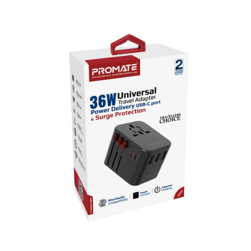 Promate TripMate-36W Smart Charging Surge Protected Universal Travel Adapter-PRO-CH-TRIPMATE-36W