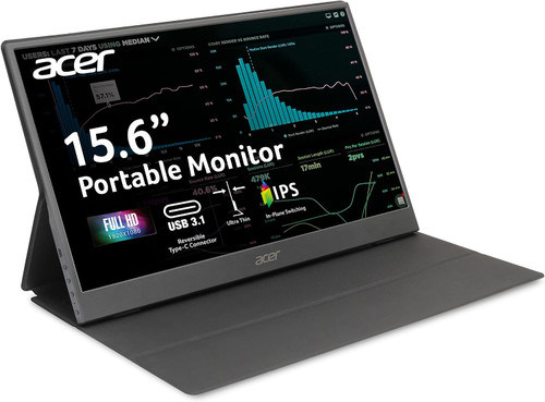 Acer PM161Q Portable Monitor 15.6" Full HD (1920 x 1080) (USB Type-C for Video/Power & Micro USB for Supplemental Power), Black