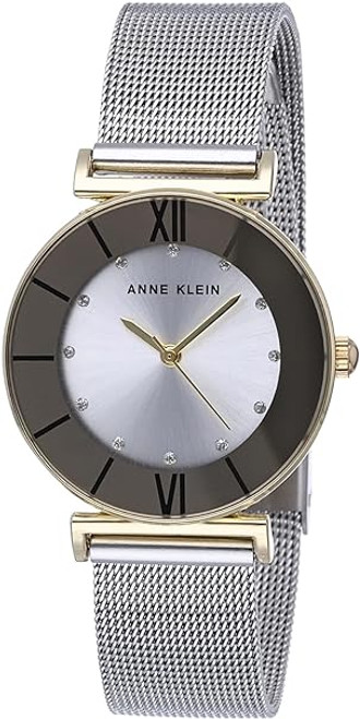 Anne Klein Women's Glitter Accented Mesh Bracelet Watch  Silver-AK/3781SVTT