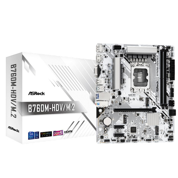ASRock Motherboard B760M-HDV/M.2 Intel 12th and 13th Generation CPU (LGA1700) Compatible B760 Chipset DDR5 Micro ATX Motherboard