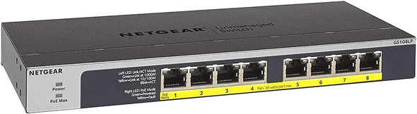 NETGEAR GS108LP 8-Port Gigabit Ethernet Unmanaged PoE Switch - with 8 x PoE+ @ 60W Upgradeable