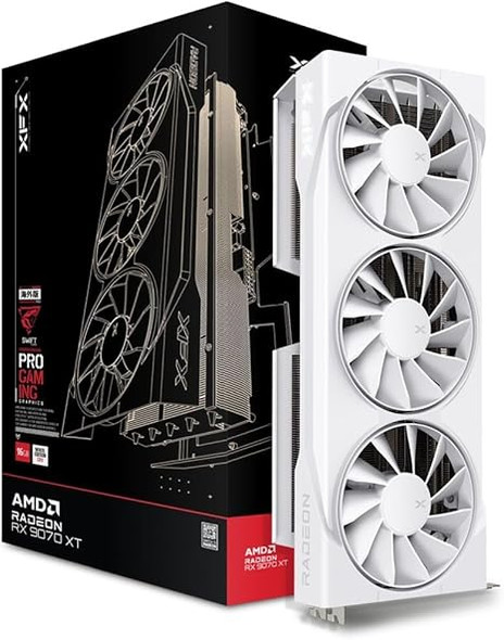 XFX Swift AMD Radeon RX 9070XT Triple Fan White Gaming Edition with 16GB GDDR6 HDMI 3xDP, AMD RDNA 4 RX-97TSWF3W9