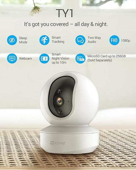 EZVIZ 1080p Security Camera Indoor WiFi 2Mp| Motion Detection | Smart Tracking | Smart Night Vision| 2-Way Audio| Compatible with Alexa (White)