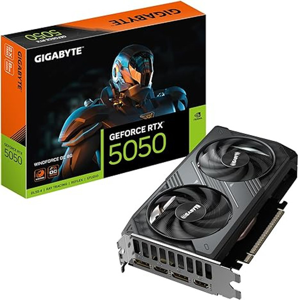 GIGABYTE GeForce RTX 5050 WINDFORCE OC 8G Graphics Card, 8GB 128-bit GDDR6, PCIe 5.0, WINDFORCE Cooling System, GV-N5050WF2OC-8GD Video Card