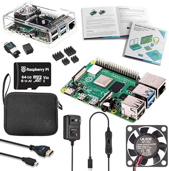 Vilros Raspberry Pi 4 Complete Starter Kit- Includes Raspberry Pi 4 Board, Fan Cooled Case, 64GB Preloaded Micro SD Card and More (8GB, Clear Transparent Case) Vilros Raspberry Pi 4 Complete Starter Kit- Includes Raspberry Pi 4 Board, Fan Cooled Case, 64GB Preloaded Micro SD Card and More (8GB, Clear Transparent Case)