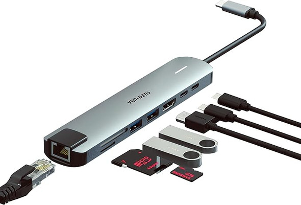 VEN-DENS VD-ADP020 8 in 1 Hub Multifunction adapter USB C, HDMI, USB, SD
