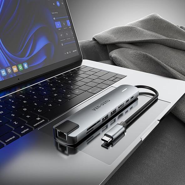 VEN-DENS VD-ADP020 8 in 1 Hub Multifunction adapter USB C, HDMI, USB, SD