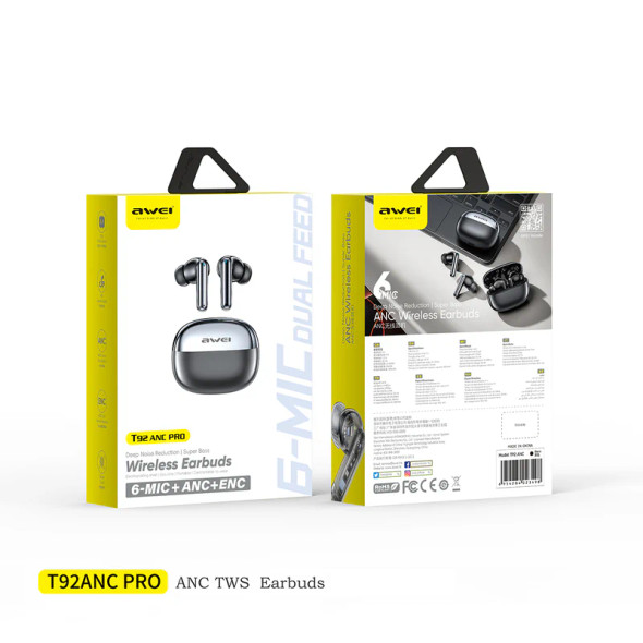 Awei T92 ANC PRO 6 mic Bluetooth TWS Wireless In-Ear Earbuds