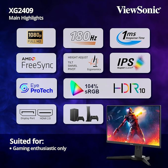 ViewSonic XG2409 24” 180Hz Gaming Monitor