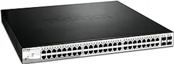 D-Link 52-Port Gigabit Smart Managed PoE+ Switch | 48 PoE+ Ports (370W) + 4 Combo SFP Ports| L2+ |VLANs |Web Managed |Surveillance Mode | Rackmount | NDAA Compliant-DGS-1210-52MP