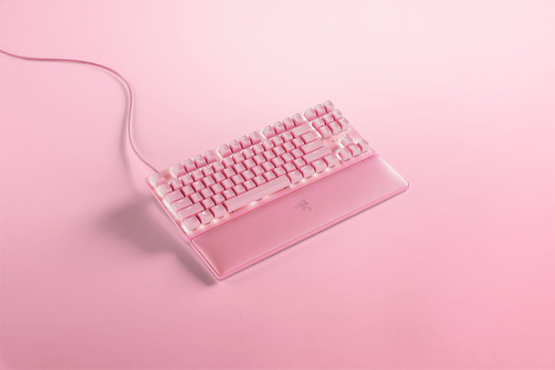 Razer Huntsman V2 TKL Tenkeyless Gaming Keyboard: Fast Linear Optical Switches Gen2 & 8000Hz Polling Rate - Detachable Type-C Cable - PBT Keycaps - Ergonomic Wrist Rest - Quartz Pink
