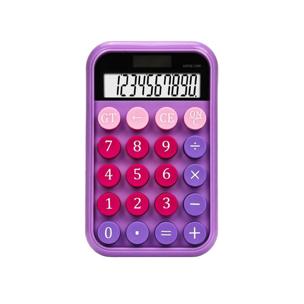 Green Lion Pocket Calculator 10 Digits, Auto Power Off, Solar Powered - Purple