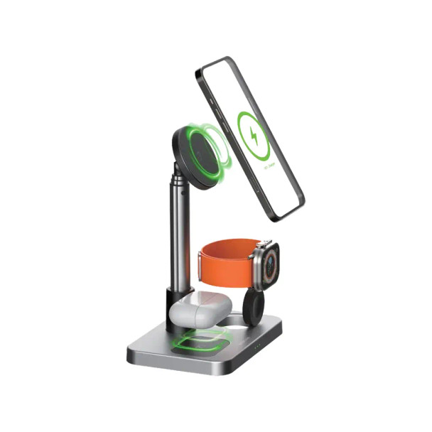 Green Lion 3-in-1 Telescopic Wireless Charger - Silver