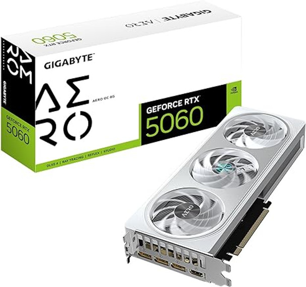 GIGABYTE GeForce RTX 5060 AERO OC 8G Graphics Card, 8GB 128-bit GDDR7, PCIe 5.0, WINDFORCE Cooling System, GV-N5060AERO OC-8GD Video Card