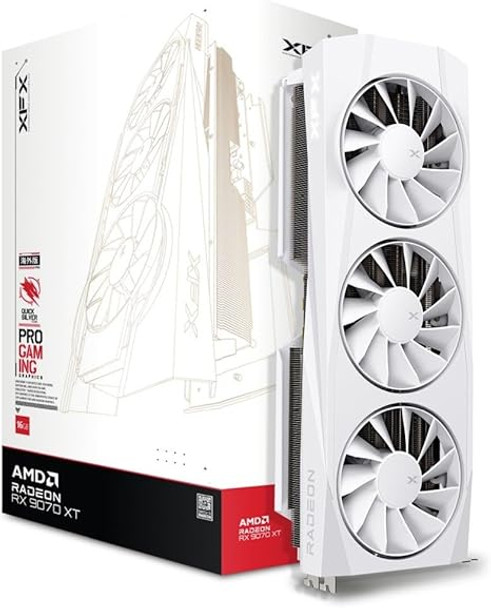 XFX Quicksilver AMD Radeon RX 9070XT White Gaming Edition with 16GB GDDR6 HDMI 3xDP, AMD RDNA 4 RX-97TQICKW9