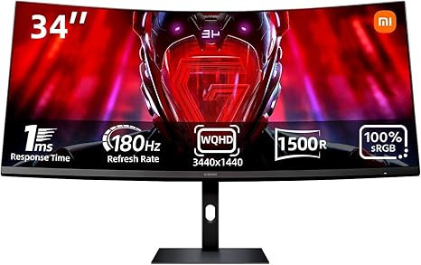 Xiaomi G34WQi Curved 34-inch 180Hz High Reshed Rate 1ms Fast FreeSync Low Blue Light Computer Screen Monitor