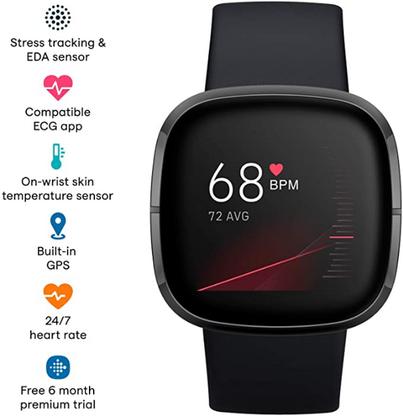 Fitbit Sense Advanced Smartwatch with Tools for Heart Health, Stress Management & Skin Temperature Trends, Alexa Built-in, One Size (S & L Bands Included)