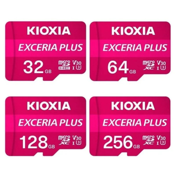 Kioxia microSD Exceria Plus Flash Memory Card w/SD Adapter SDXC UHS-I U3 4K Class10 V30 A1 R100MB/s W65MB/s-32Gb/64Gb/256Gb