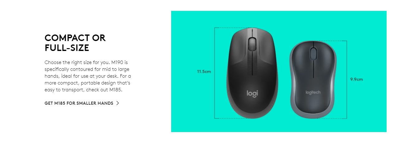 Logitech M190 Wireless Mouse Full Size Comfort Curve Design 1000Dpi  Charcoal : Electronics 