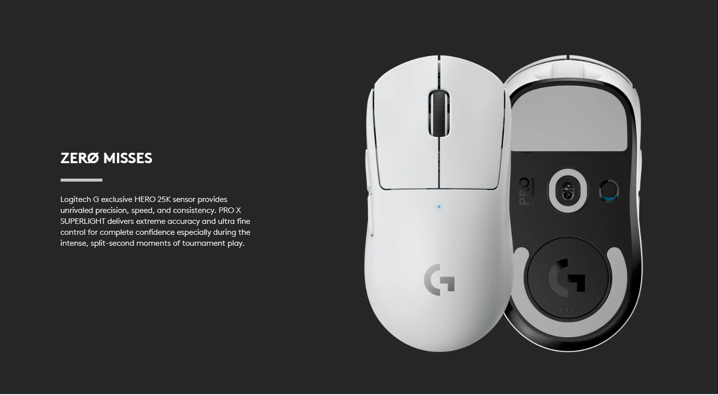 Logitech G PRO X SUPERLIGHT Wireless Gaming Mouse Ultra-Lightweight HERO  25K Sensor 25600 DPI 5