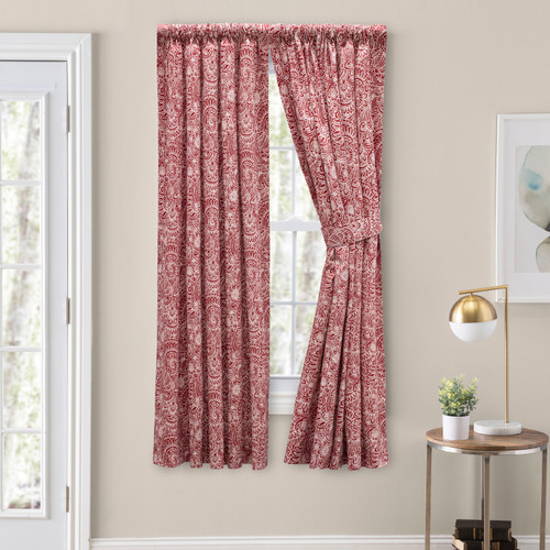 Ellis Brissac Tailored Curtain Panel Pair - 70x63 Inch Blue Jacobean Floral With Tiebacks