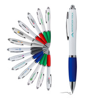 Contour White Barrel Ballpoint Pen with Chrome Trim and Colored Soft Grip
