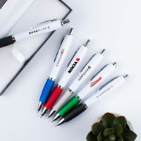 Contour White Barrel Ballpoint Pen with Chrome Trim and Colored Soft Grip