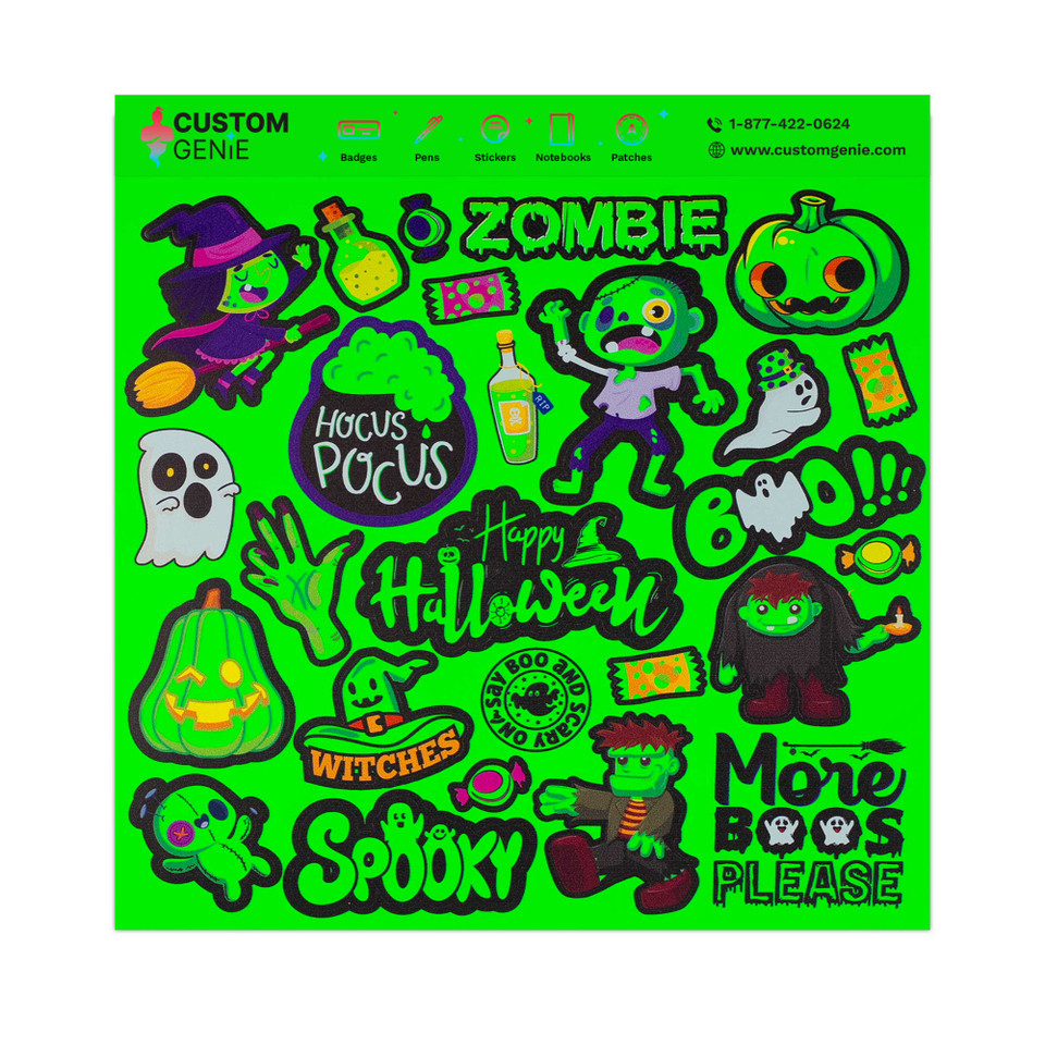 Halloween Fluorescent Green Assortment (26 Stickers)