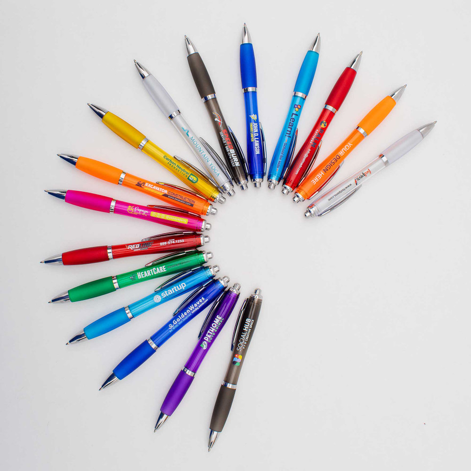 Contour Color Barrel Ballpoint Pen with Chrome Trim and Colored Soft Grip