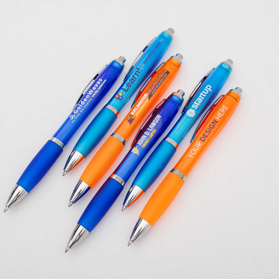 Contour Color Barrel Ballpoint Pen with Chrome Trim and Colored Soft Grip
