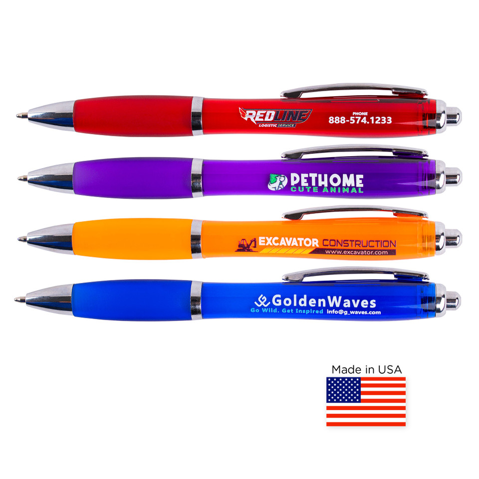 Contour Color Barrel Ballpoint Pen with Chrome Trim and Colored Soft Grip