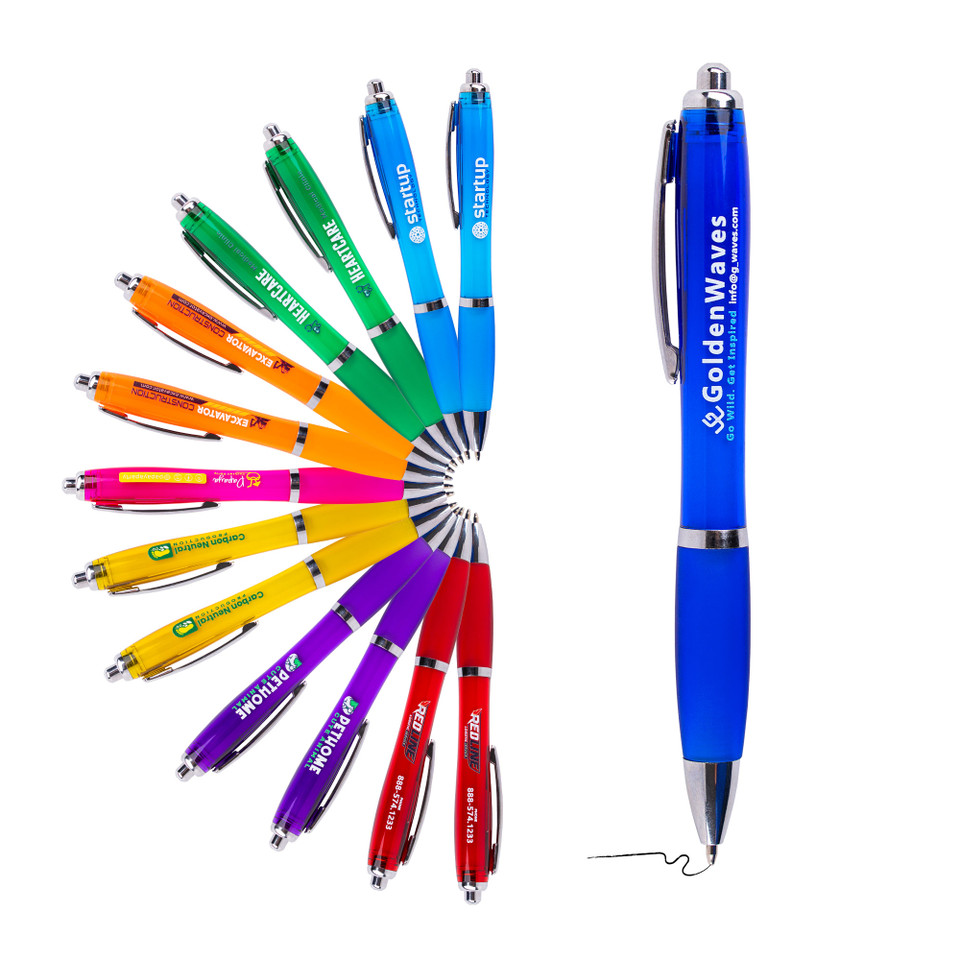 PROTOTYPE - Contour Color Barrel Ballpoint Pen with Chrome Trim and Colored Soft Grip