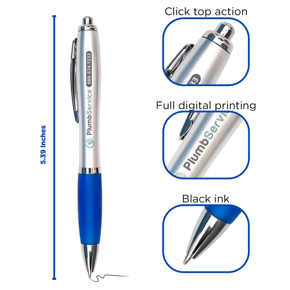 Contour Silver Barrel Ballpoint Pen with Chrome Trim and Colored Soft Grip